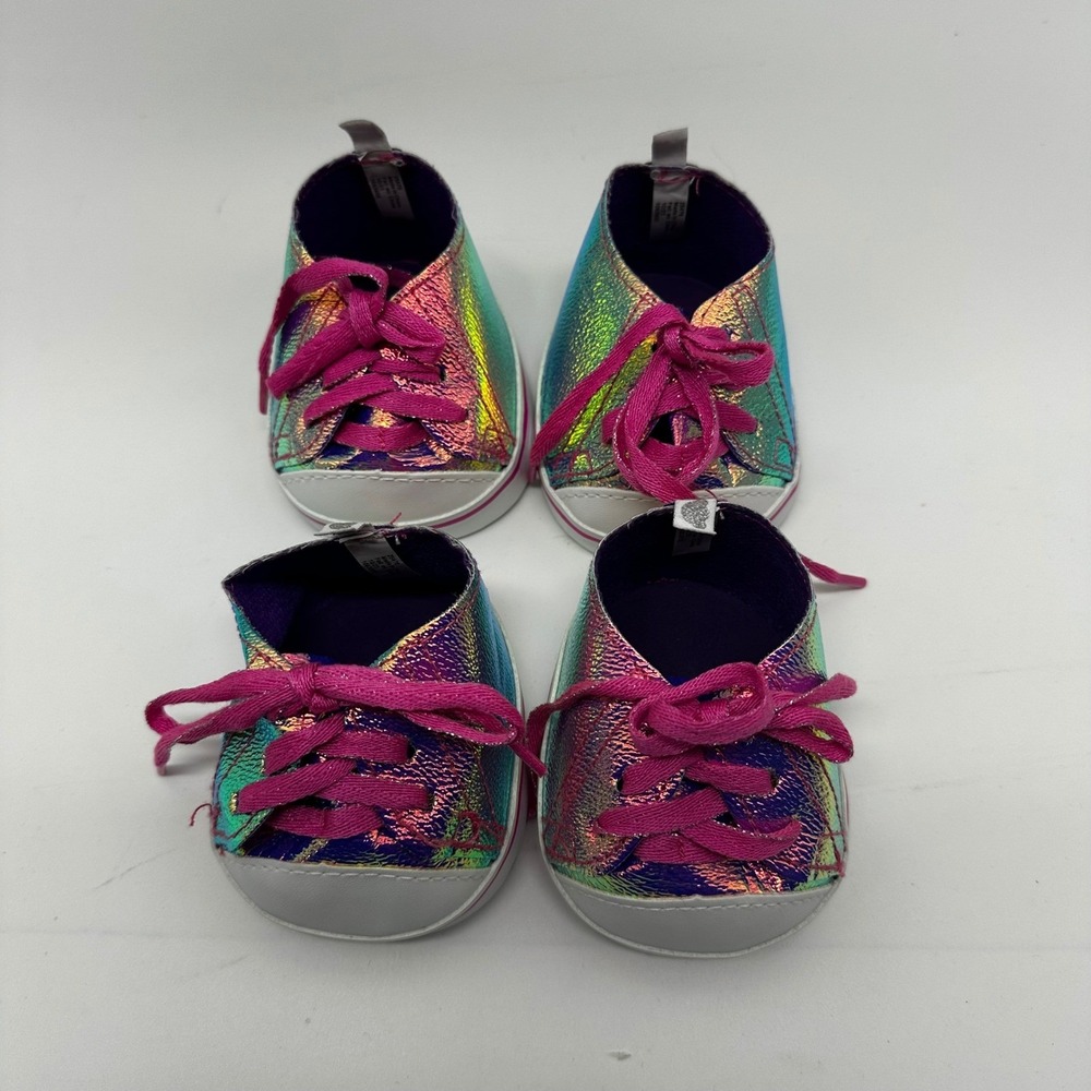 Build A Bear BAB Iridescent Rainbow Sneakers Shoes Plush Stuffed Animal lot of 4